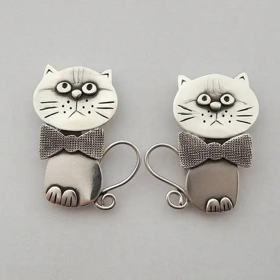 Silver Cat Drop Earrings with Bow Tie Accents 2 Silver Cat Drop Earrings with Bow Tie Accents - Image 2