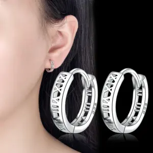 Silver Ethnic Hoop Earrings with Geometric Cut-Outs 8 S275cd620dca5487b88b5c24b89343292f