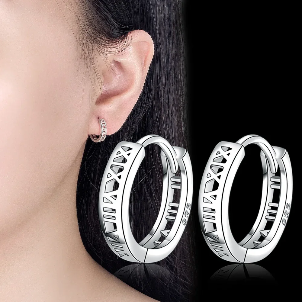 Silver Ethnic Hoop Earrings with Geometric Cut-Outs 2 Silver Ethnic Hoop Earrings with Geometric Cut-Outs - Image 2
