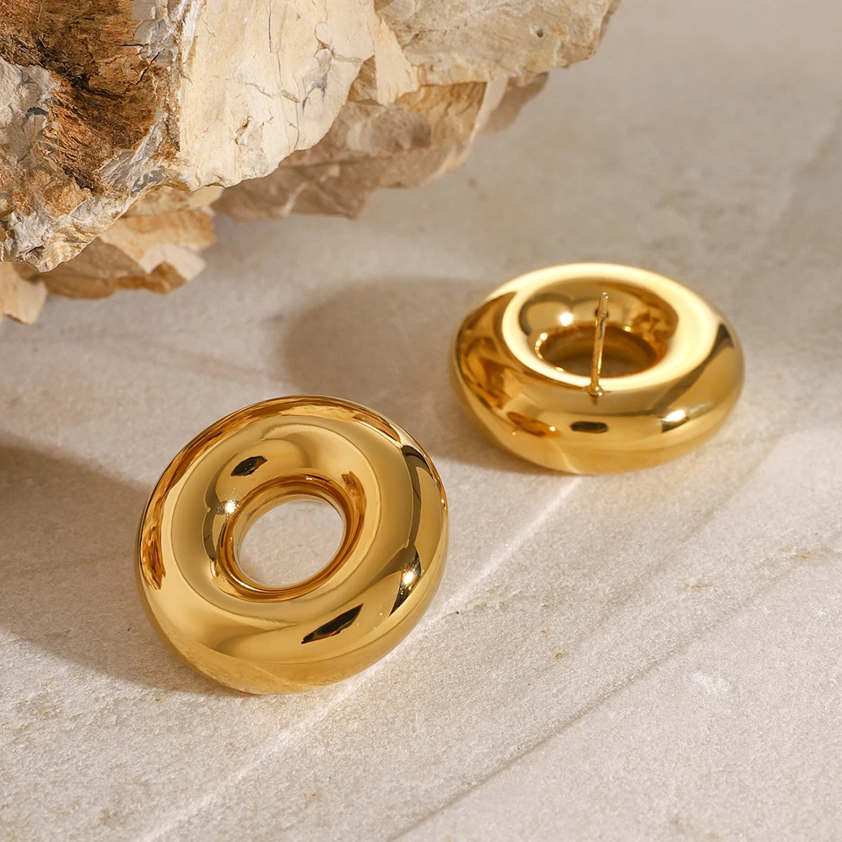Gold Finish Stainless Steel Oval Earrings 3 Gold Finish Stainless Steel Oval Earrings - Image 3