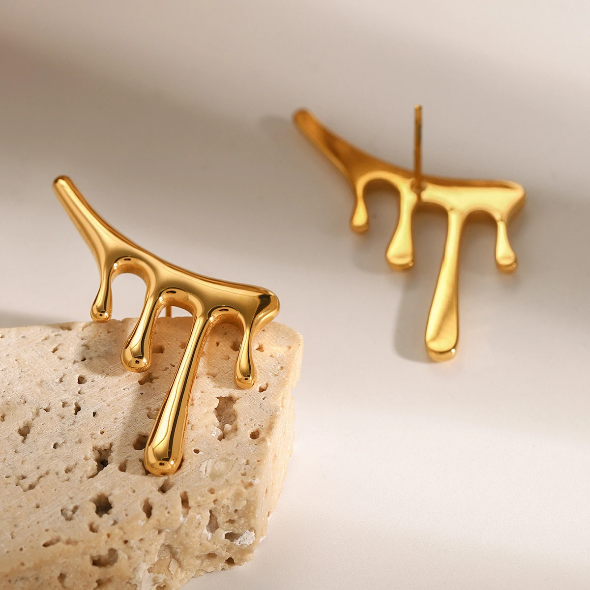 Stylish Gold Stainless Steel Liquid Earrings 3 Stylish Gold Stainless Steel Liquid Earrings - Image 3