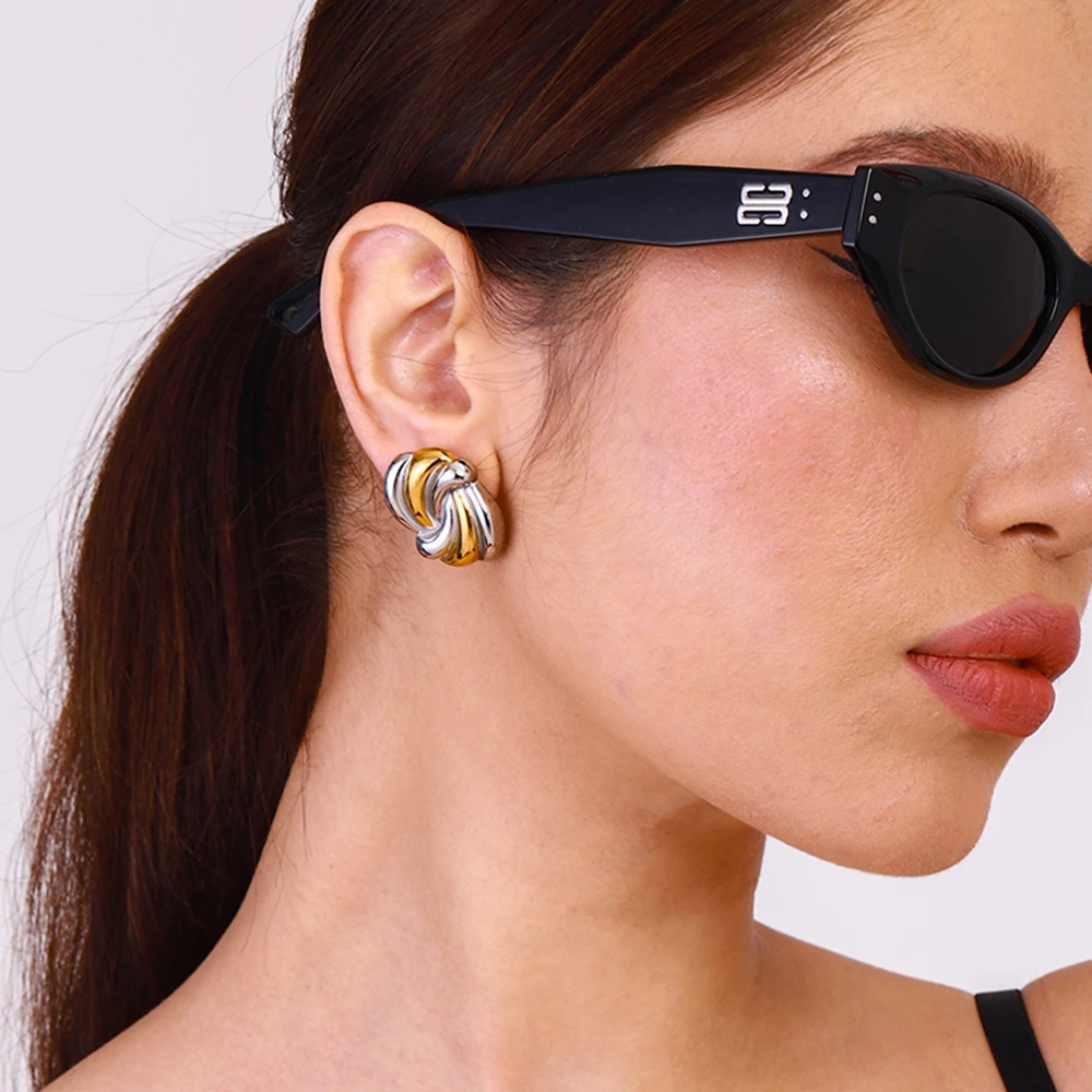 Stainless Steel Gold Square Earrings 2 Stainless Steel Gold Square Earrings - Image 2