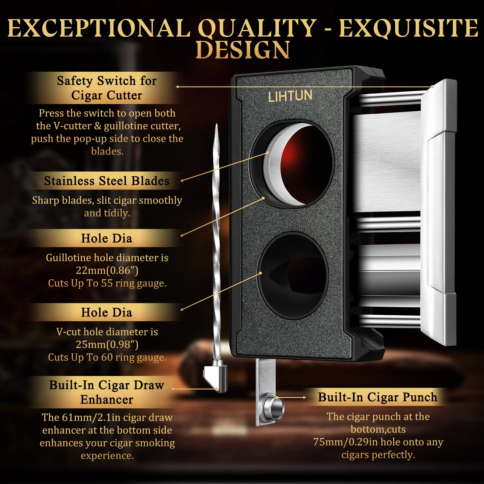 Premium Stainless Steel 4-in-1 Cigar Cutter 2 Premium Stainless Steel 4-in-1 Cigar Cutter - Image 2