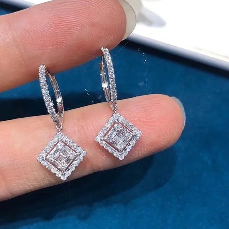 Square Sterling Silver Earrings with Cubic Zirconia 3 Square Sterling Silver Earrings with Cubic Zirconia - Image 3