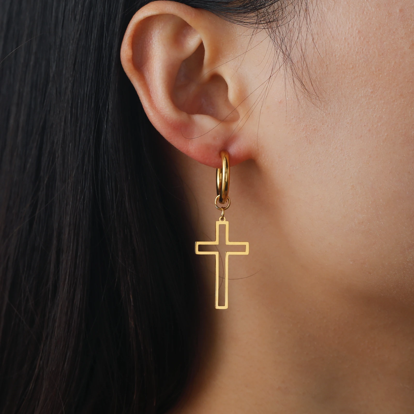 Stainless Steel Cross Drop Earrings for Men Women 2 Stainless Steel Cross Drop Earrings for Men Women - Image 2