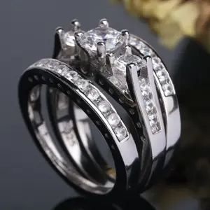 Sterling Silver Triple Band Ring Set for Women 6 S29196786e0624996b7c750e66a13df94Q