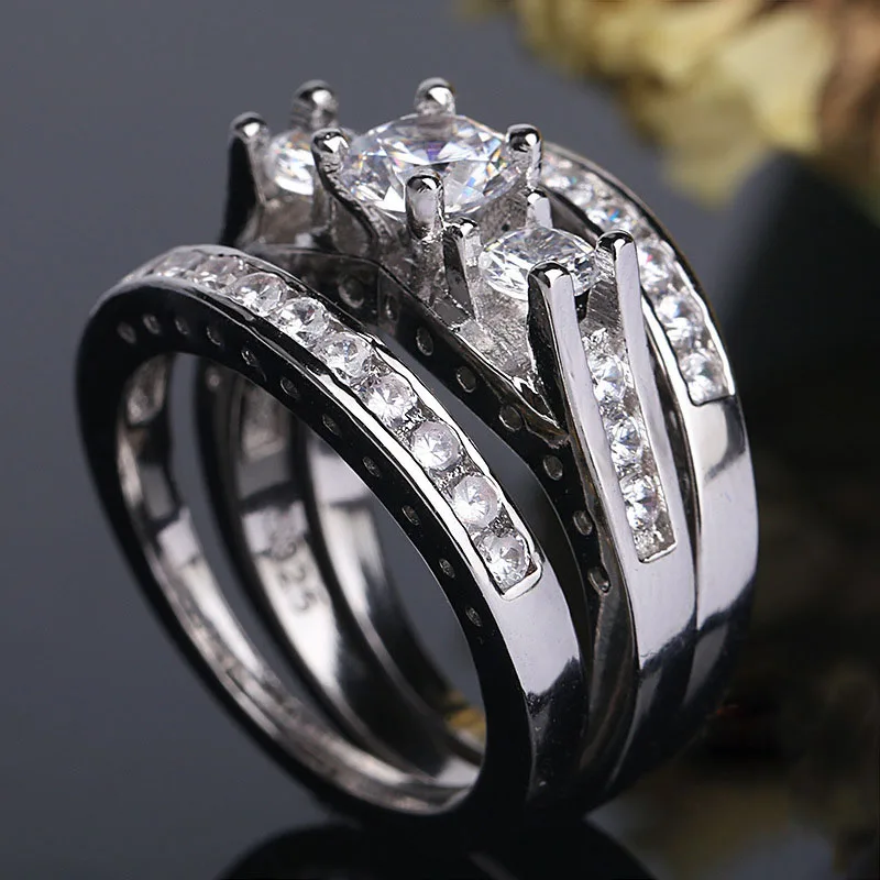 Sterling Silver Triple Band Ring Set for Women 2 Sterling Silver Triple Band Ring Set for Women - Image 2