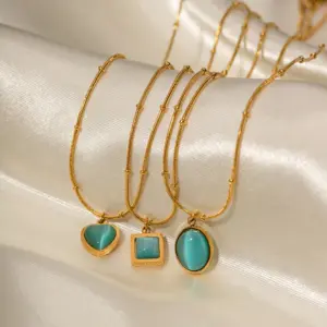 Gold-Tone Stainless Steel Turquoise Necklace 10 S29270540b23e48d59a77c08c51aa973c4