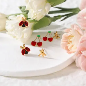 Stainless Steel Ladybird Cherry Stud Earrings 10 S29537618a9f940e78d64cb69d74a927dn
