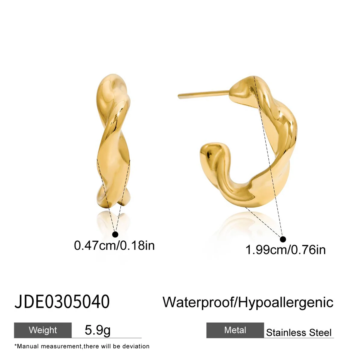 Gold Stainless Steel C-Shaped Hoop Earrings Collection 10 Gold Stainless Steel C-Shaped Hoop Earrings Collection - Image 10
