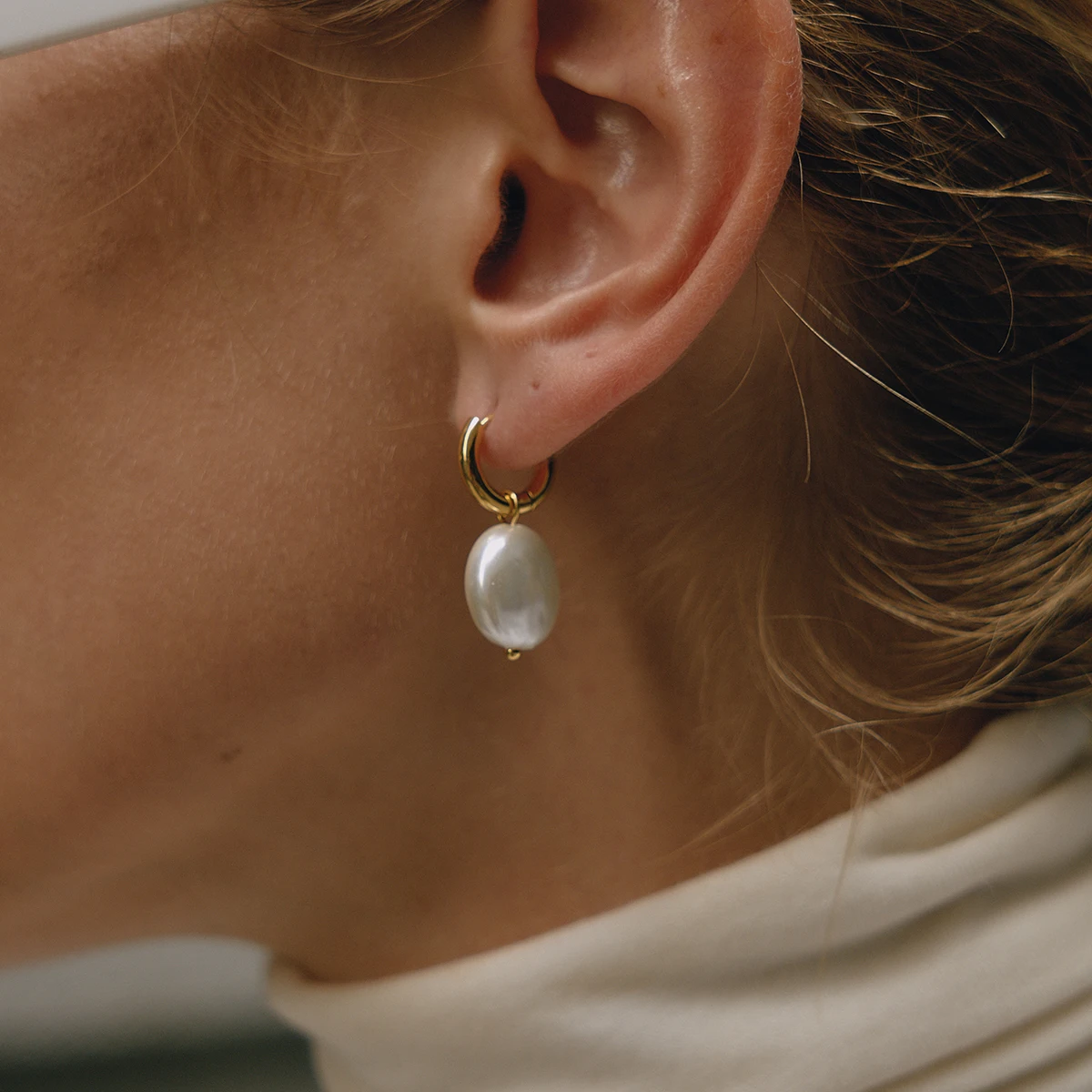 Stainless Steel Pearl Drop Earrings 2 Stainless Steel Pearl Drop Earrings - Image 2