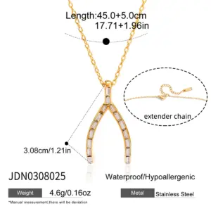 Stainless Steel Gold Wishbone Necklace JDN0308025 13 S29d95487aa8f4df4a83860601a6aea07V