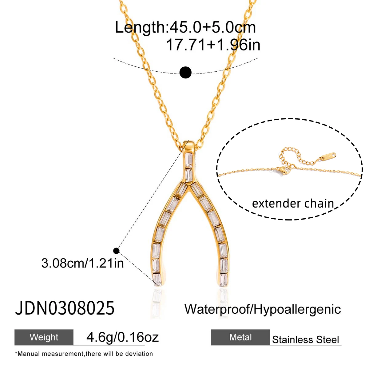 Stainless Steel Gold Wishbone Necklace JDN0308025 7 Stainless Steel Gold Wishbone Necklace JDN0308025 - Image 7