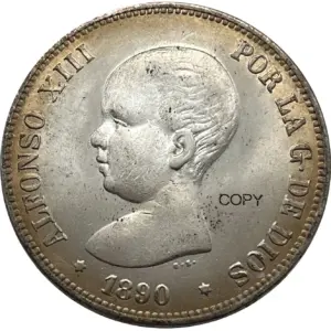 Spain 1890 MP 5 Pesetas Replica Coin 11 S29f0b2f26fd743849619b98b7e584efb5