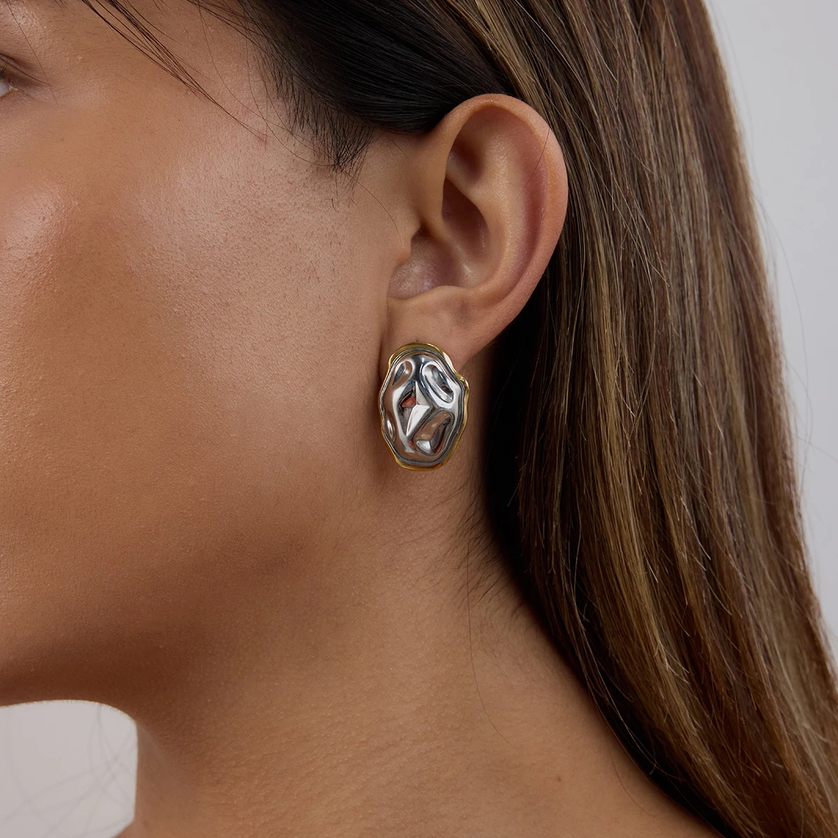 Stainless Steel Oval Sculptural Earrings 3 Stainless Steel Oval Sculptural Earrings - Image 3