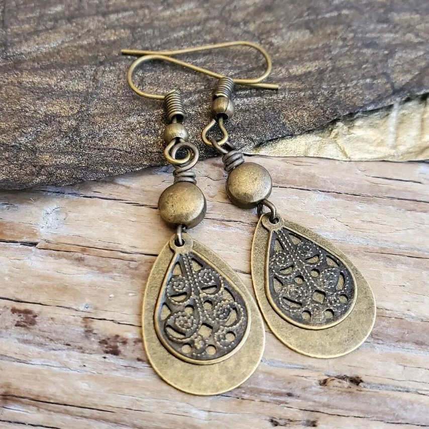 Vintage Waterdrop Earrings with Floral Filigree 2 Vintage Waterdrop Earrings with Floral Filigree - Image 2