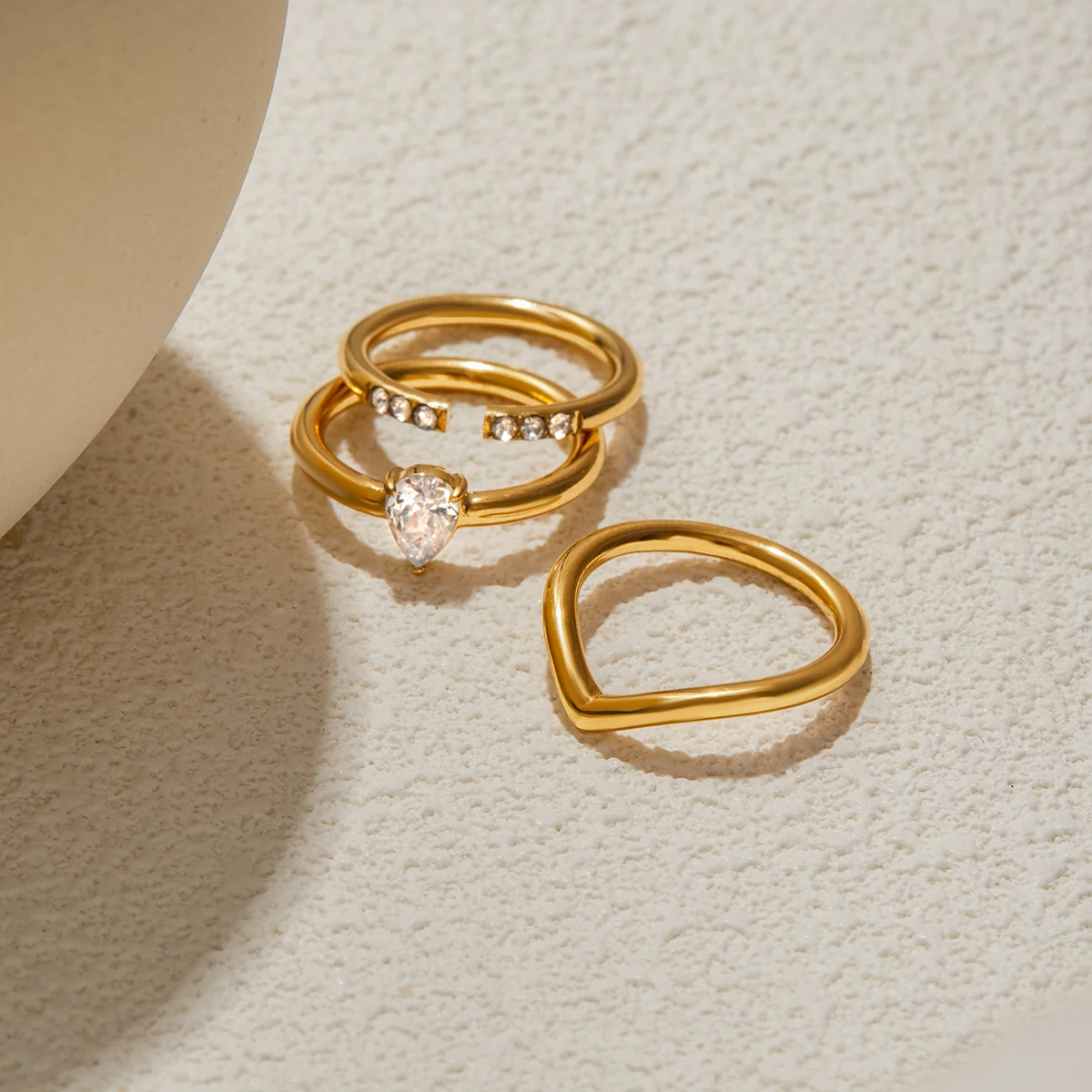 Gold Stainless Steel Water Drop Stackable Ring 5 Gold Stainless Steel Water Drop Stackable Ring - Image 5