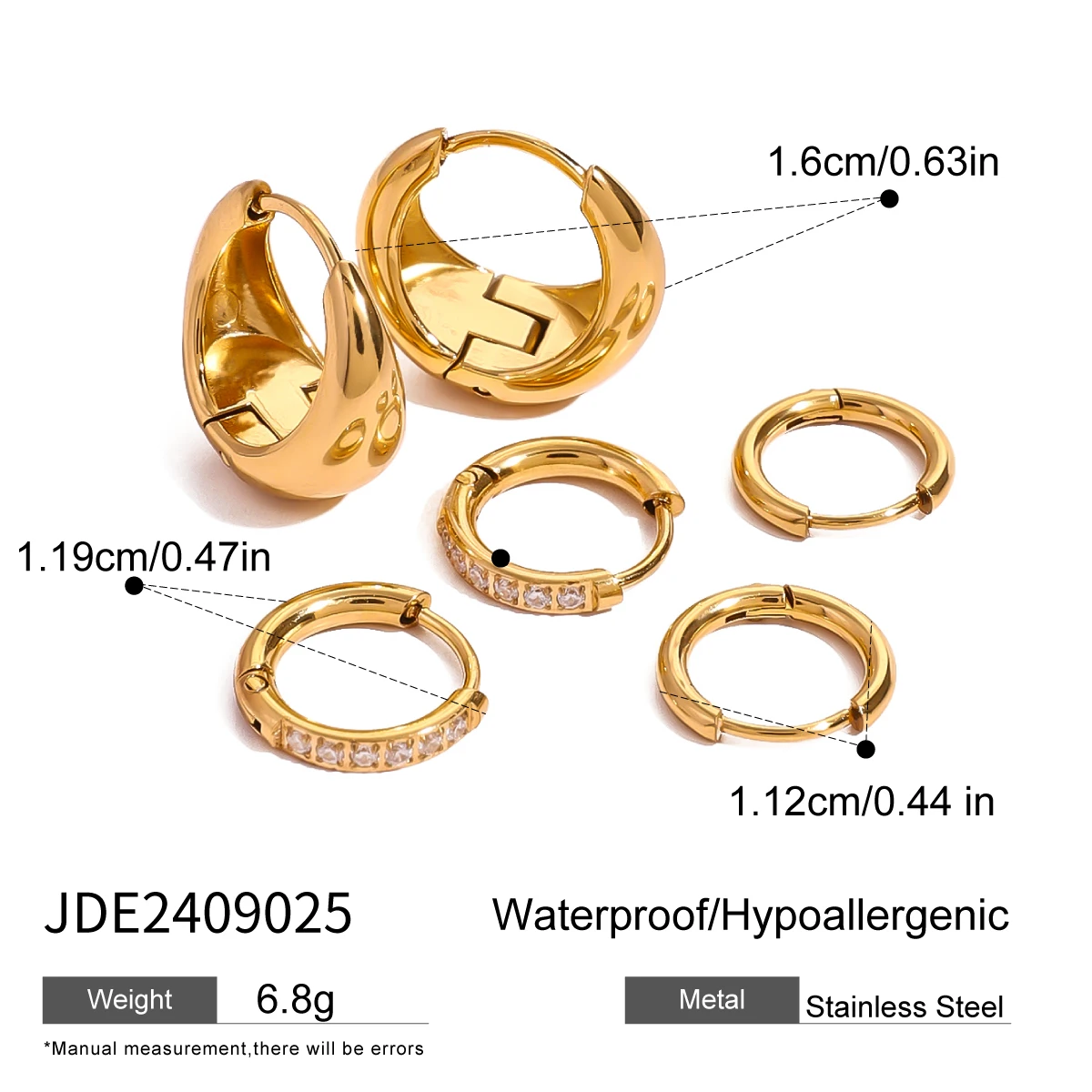 Gold Stainless Steel Elliptical Earrings Set 7 Gold Stainless Steel Elliptical Earrings Set - Image 7