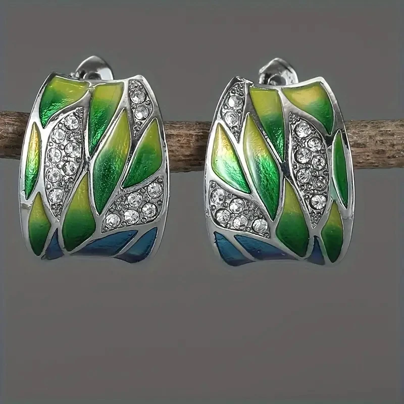 Leaf Print Hoop Earrings for Women 2 Leaf Print Hoop Earrings for Women - Image 2
