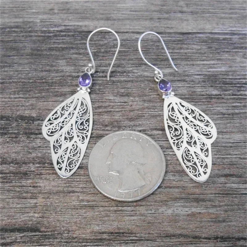 Vintage Silver Drop Earrings with Purple Zircon 5 Vintage Silver Drop Earrings with Purple Zircon - Image 5