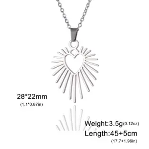 Stainless Steel Sunburst Heart Necklace 13 S2b8d1c39f201480aabe5a51180886c7ev