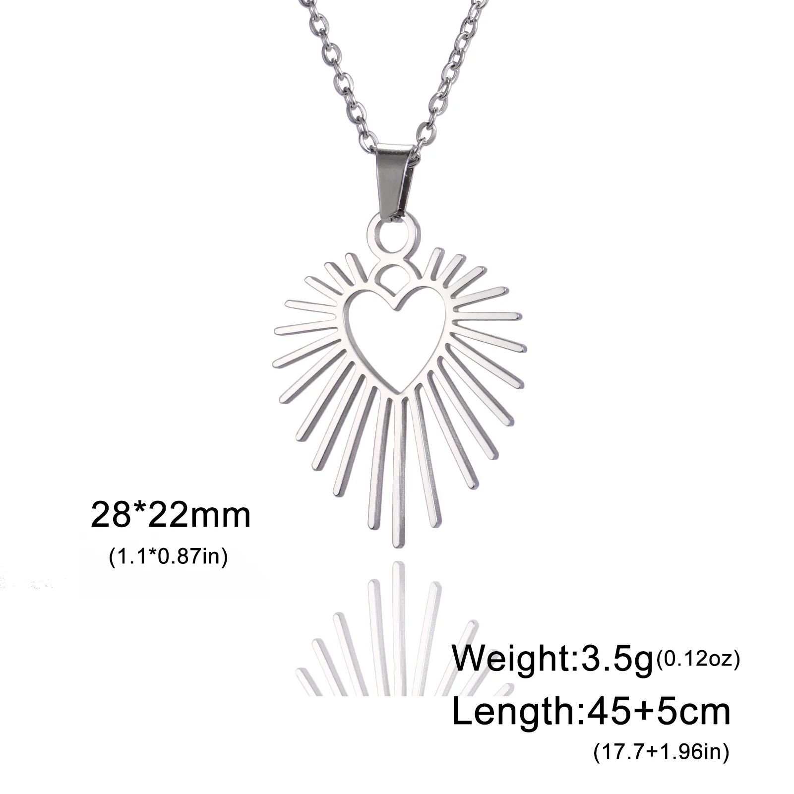 Stainless Steel Sunburst Heart Necklace 7 Stainless Steel Sunburst Heart Necklace - Image 7