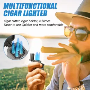 Silver Windproof Cigar Lighter with Metal and ABS Safe-Use 11 S2bc8c22fcbcf422587282eb641b592a8c