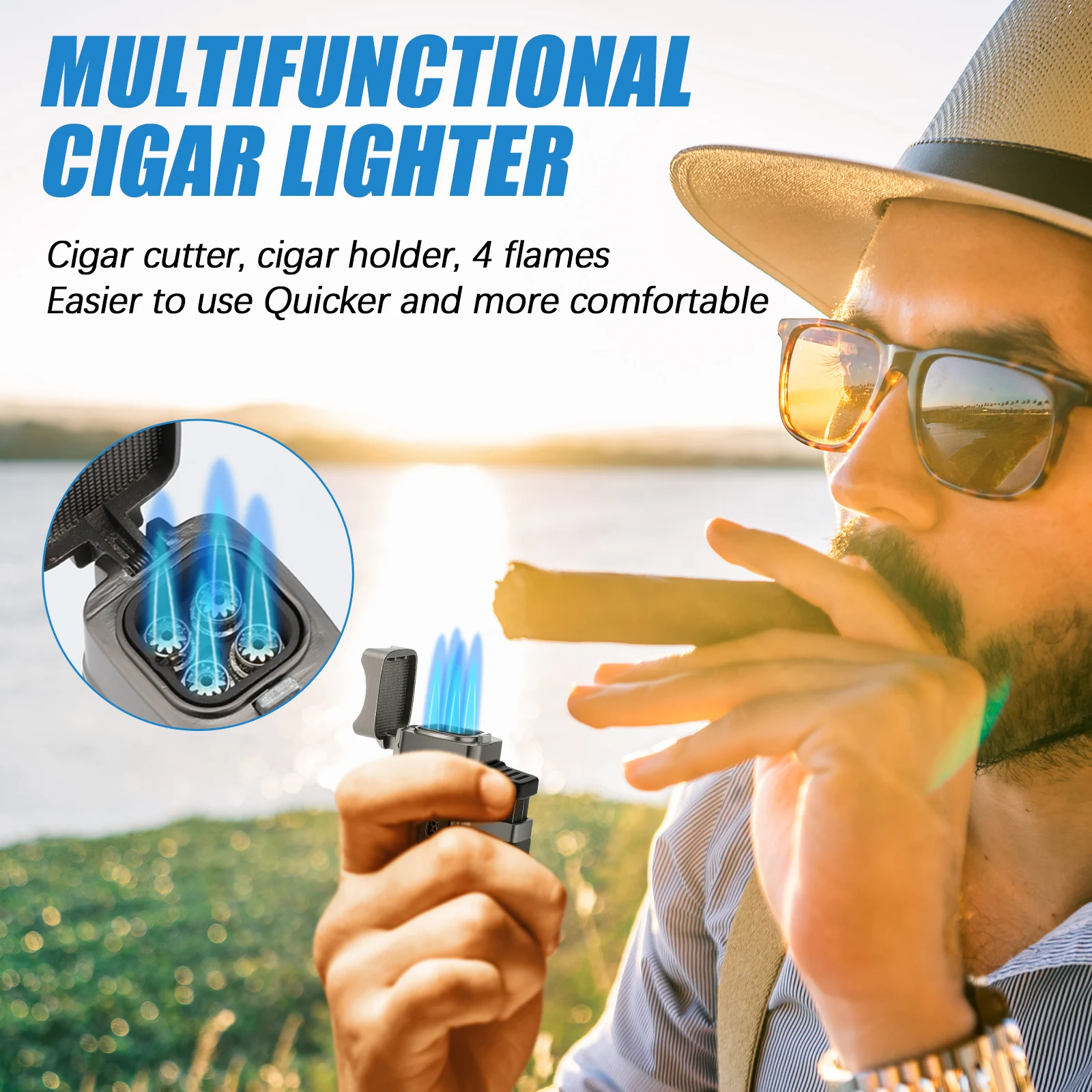 Silver Windproof Cigar Lighter with Metal and ABS Safe-Use 6 Silver Windproof Cigar Lighter with Metal and ABS Safe-Use - Image 6