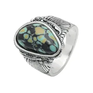 Vintage Silver Flower Ring with Imitation Turquoise 7 S2c16100bd65b4fed9725cd31598adb27H