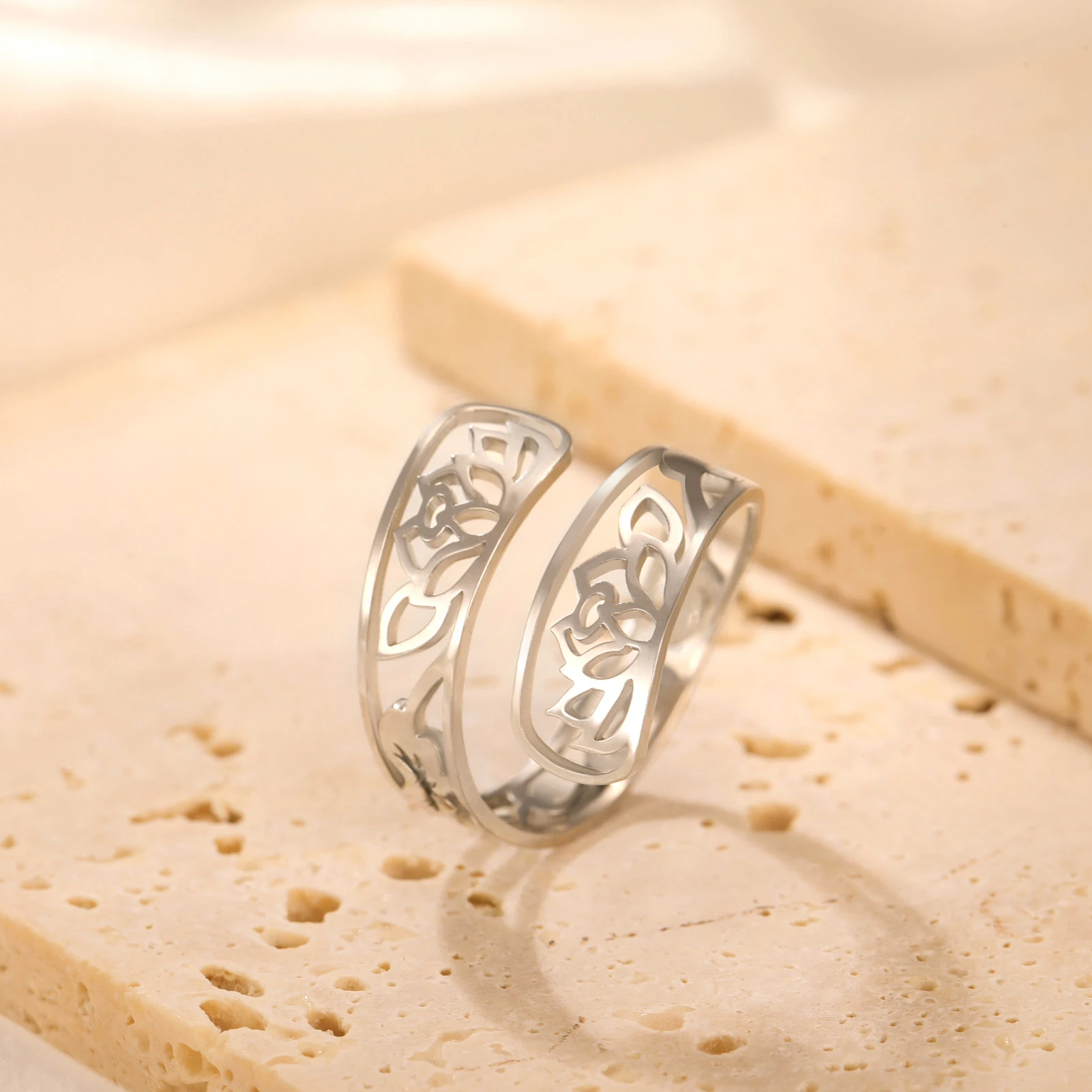 Elegant Lotus Flower Adjustable Women's Ring 2 Elegant Lotus Flower Adjustable Women's Ring - Image 2