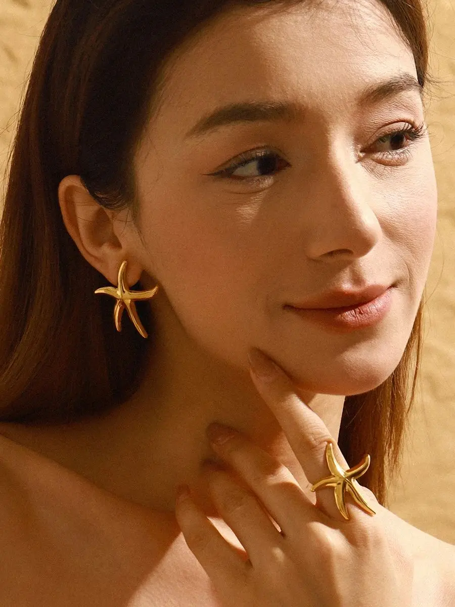 Gold Stainless Steel Earrings Set for Women 3 Gold Stainless Steel Earrings Set for Women - Image 3