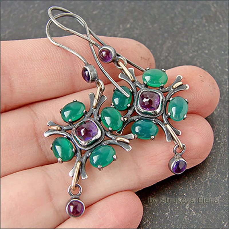 Vintage Floral Geometric Drop Earrings 2 Vintage Floral Geometric Drop Earrings - Image 2