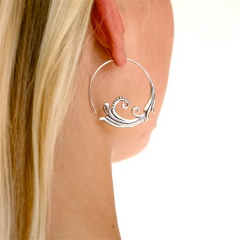 Vintage Sea Wave Hoop Earrings for Women 2 Vintage Sea Wave Hoop Earrings for Women - Image 2