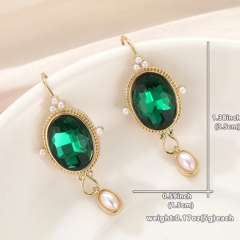 Gold-Toned Drop Earrings with Green Stone 6 Gold-Toned Drop Earrings with Green Stone - Image 6