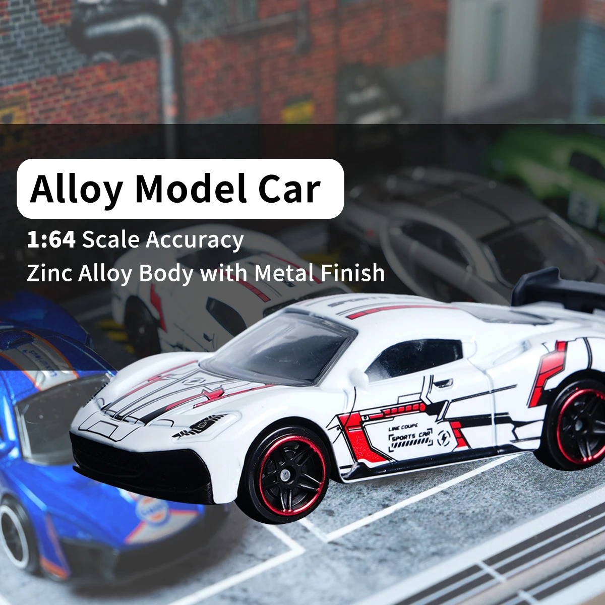 1:64 White-Red Alloy Race Car Model 6 1:64 White-Red Alloy Race Car Model - Image 6