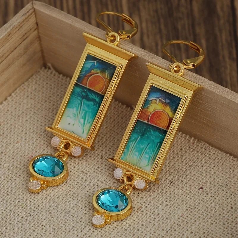 Gold Scenic Drop Earrings with Gemstone Accents 4 Gold Scenic Drop Earrings with Gemstone Accents - Image 4
