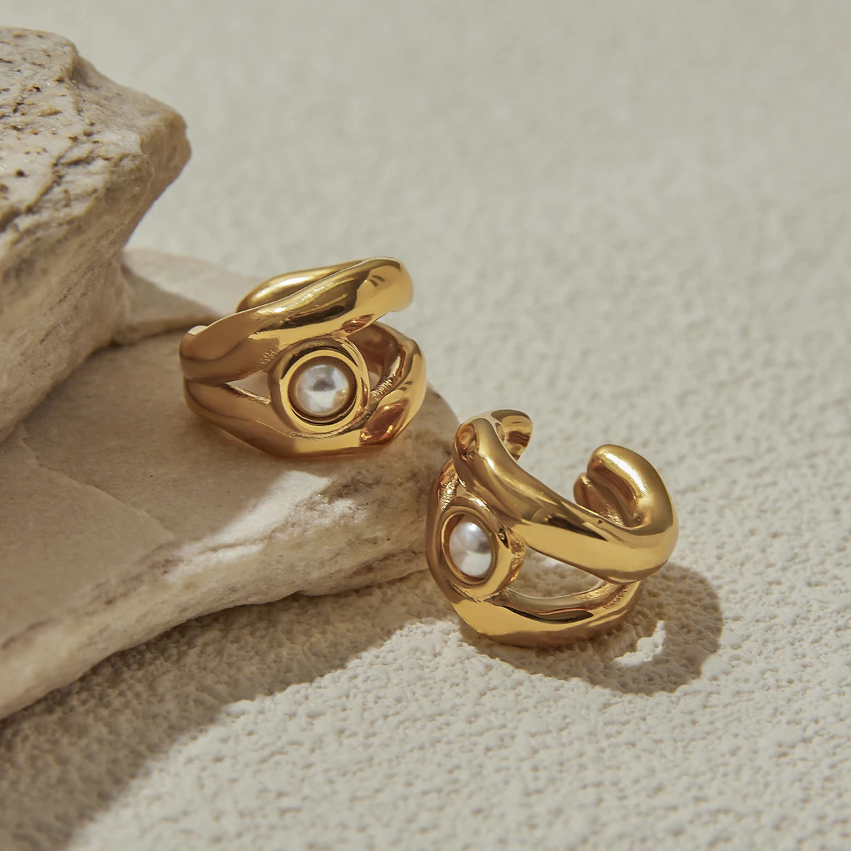 Elegant Gold Pearl Stainless Steel Earrings 6 Elegant Gold Pearl Stainless Steel Earrings - Image 6