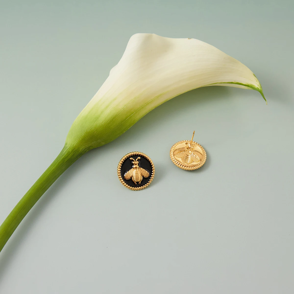 Black Stainless Steel Bee Stud Earrings 5 Black Stainless Steel Bee Stud Earrings - Image 5