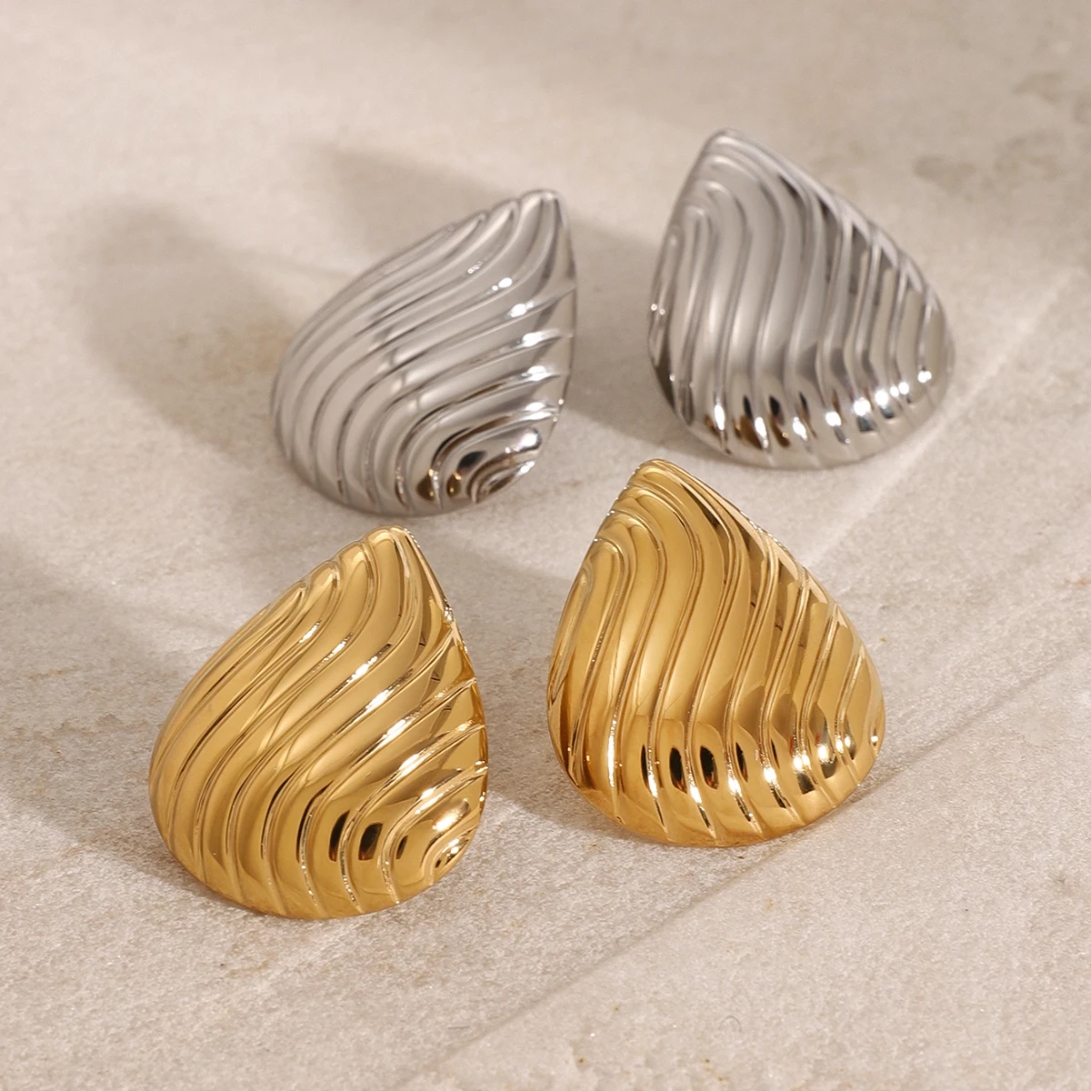 Elegant Gold Stainless Steel Heart Earrings 2 Elegant Gold Stainless Steel Heart Earrings - Image 2