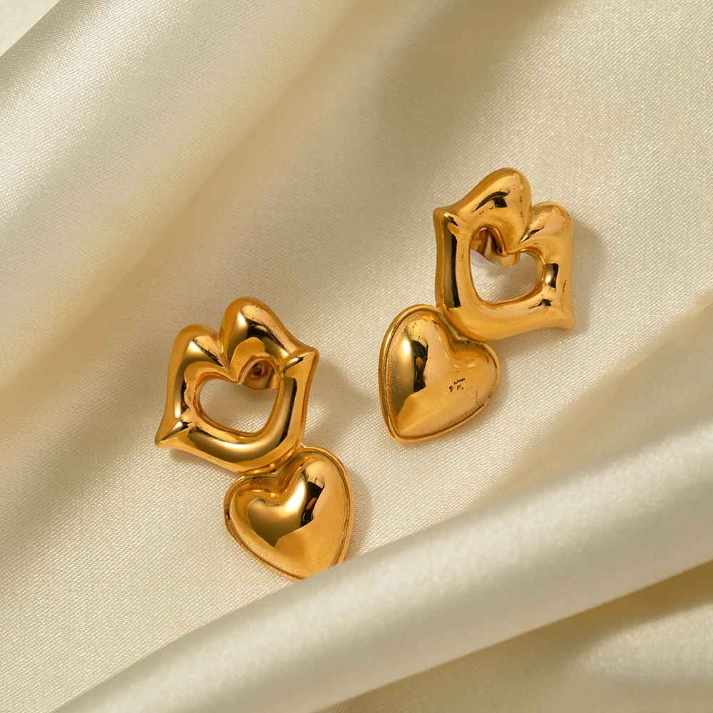 Elegant Gold Stainless Steel Stud Earrings 2 Elegant Gold Stainless Steel Stud Earrings - Image 2