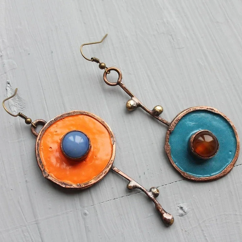 Vintage Drop Earrings with Enamel and Cabochon Accents 6 Vintage Drop Earrings with Enamel and Cabochon Accents - Image 6