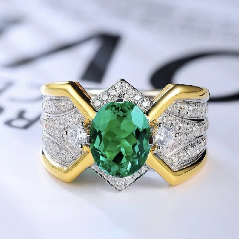 Women's Geometric Green Cubic Zirconia Ring 2 Women's Geometric Green Cubic Zirconia Ring - Image 2