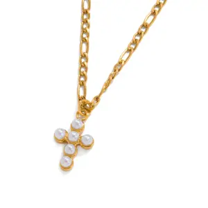 Stainless Steel Gold-Tone Cross Necklace for Women