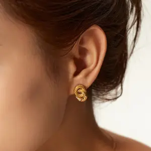 Gold-Tone Stainless Steel Fried Dough Earrings 11 S2e9e7697459d4d62b3fcf7e022d23f4bq