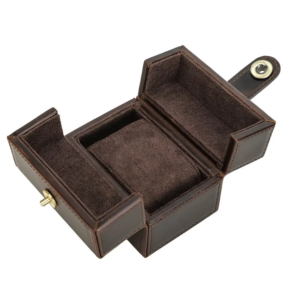 Coffee Leather Watch Case with 3 Slots 8 Coffee Leather Watch Case with 3 Slots - Image 8