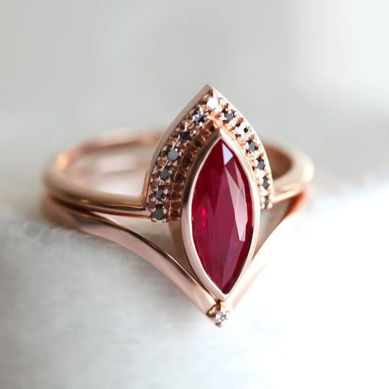 Red Zircon Geometric Marquise Ring for Women 4 Red Zircon Geometric Marquise Ring for Women - Image 4