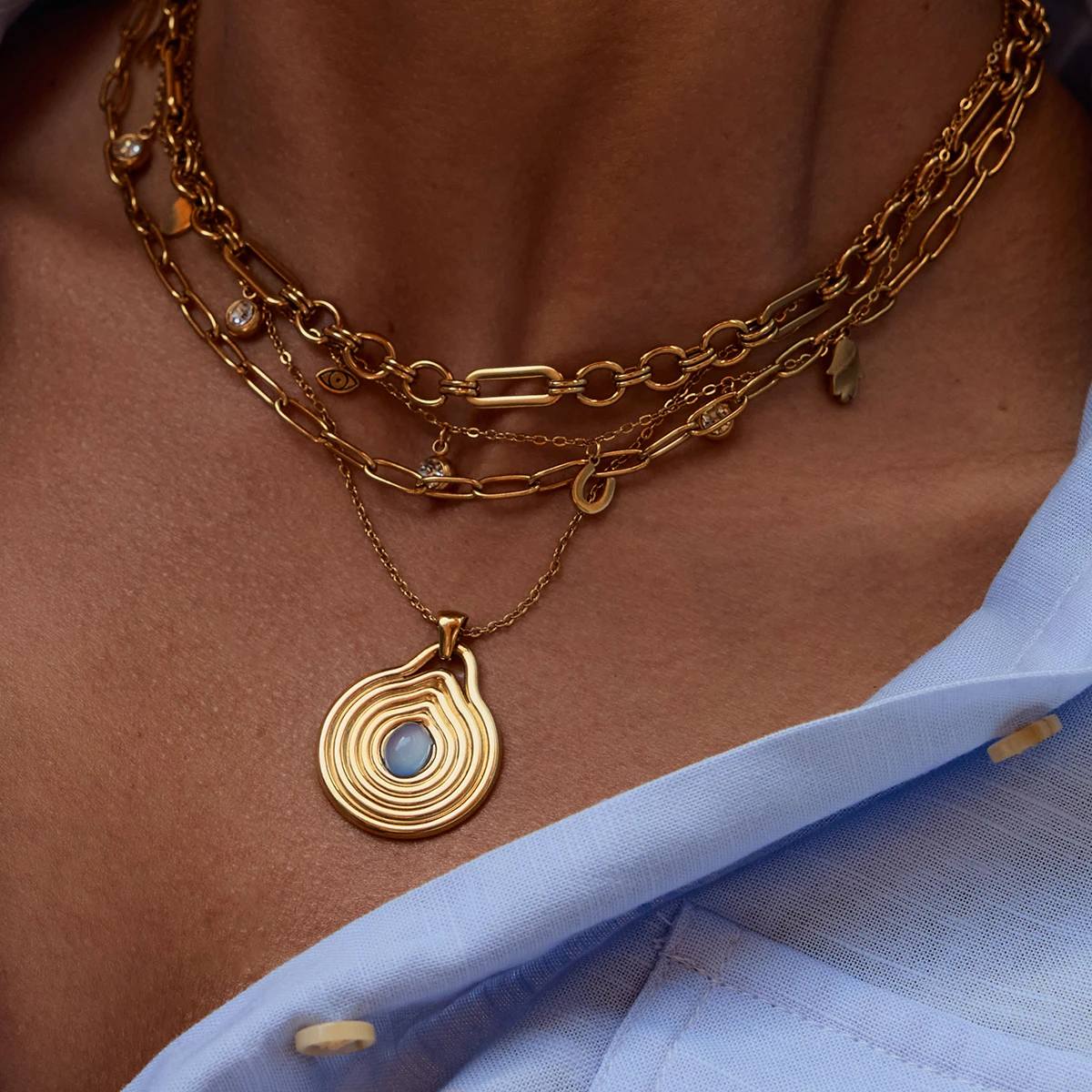 Stainless Steel Gold Pendant Necklace for Women 3 Stainless Steel Gold Pendant Necklace for Women - Image 3