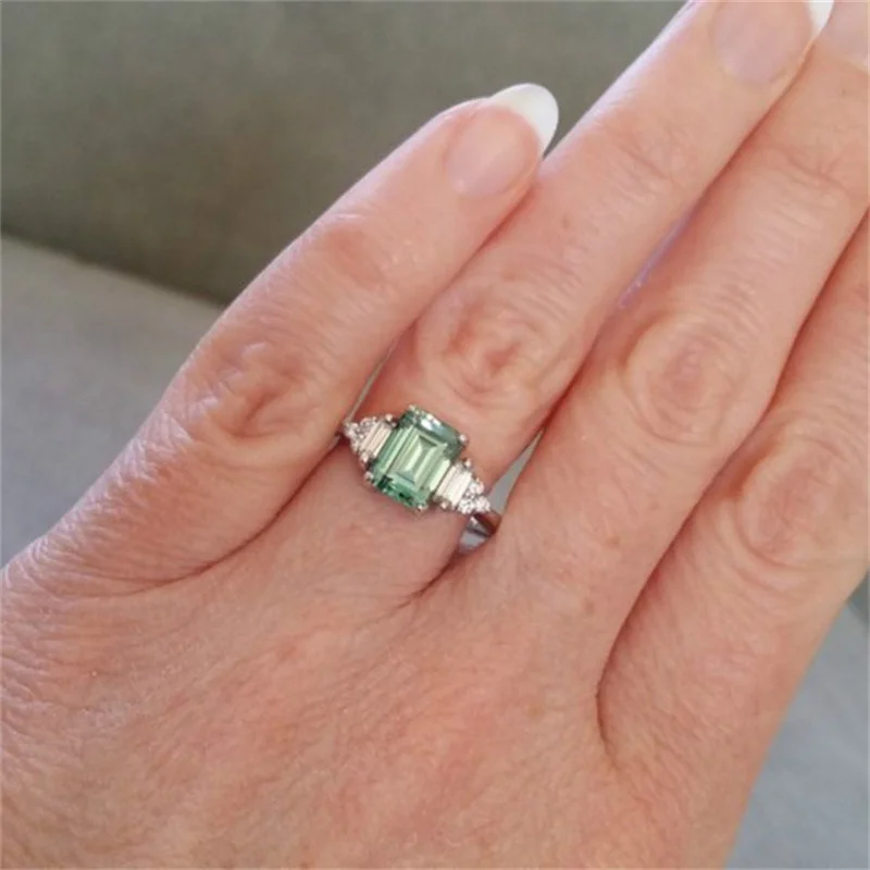 Green and White Zircon Geometric Ring 2 Green and White Zircon Geometric Ring - Image 2