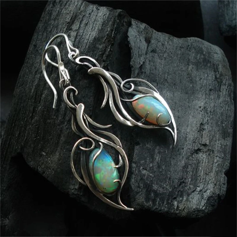 Oval Green Stone Drop Earrings in Silver and Gold 2 Oval Green Stone Drop Earrings in Silver and Gold - Image 2