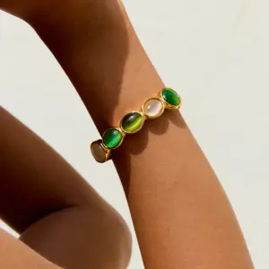 Stainless Steel Green and White Cabochon Bracelet 9 S3014c9d5302c4a5ebad5fa6712e203d94